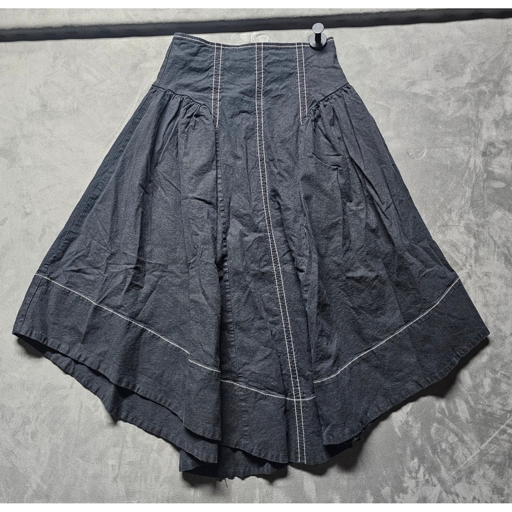 By Anthropologie XS Charcoal Grey Linen Blend Contrast Stitch Denim Skirt
